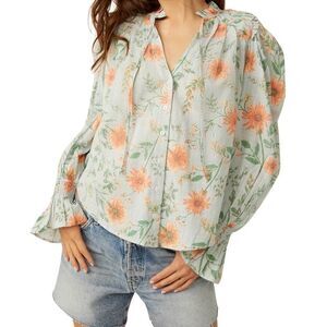 NWOT Free people women’s meant to be ruffled cotton blouse size XS, color teal,